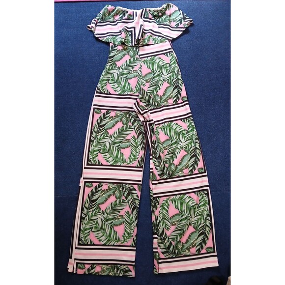 PrettyLittleThing Pants - PrettyLittleThing Tropical off shoulder jumpsuit Boho  wide leg 6